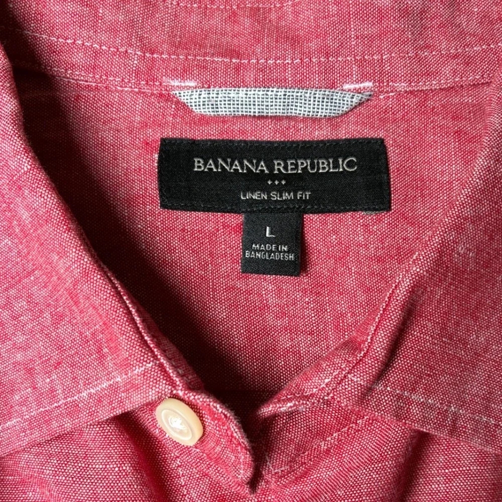 Banana Republic Slim Fit Linen Cotton Button Shirt Red Heather Men's L